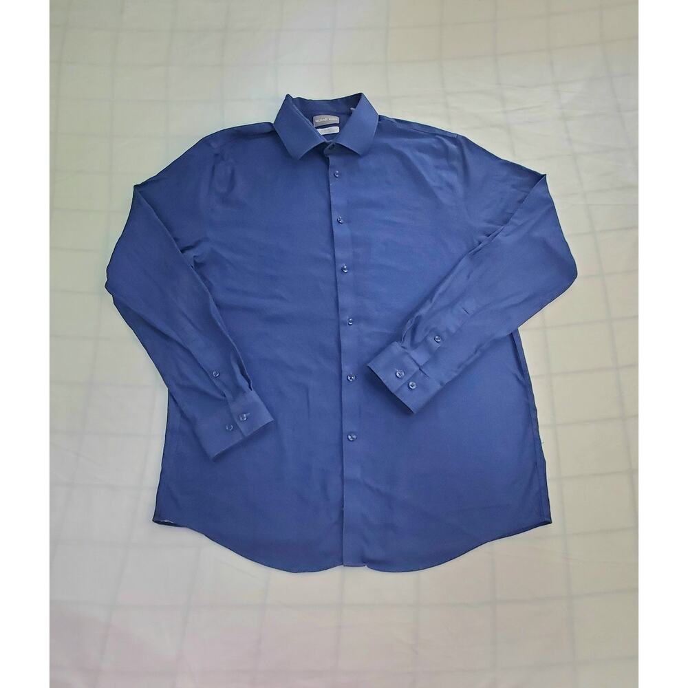 Michael Kors Size L Mens Button Up Shirt Long Sleeve Tailored Fit Blue Ca14